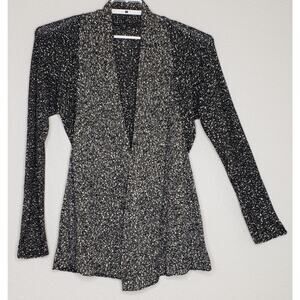 Eileen Fisher Women's Sweater Cardigan Medium Black White Open Front 100% Cotton